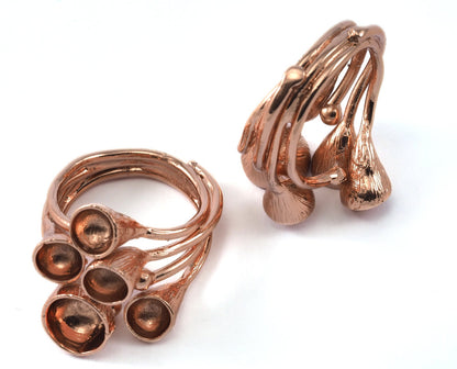 Ring Adjustable Rings for women, Cone shape setting blanks 30x24mm Rosegold plated brass (19mm 9US inner size) 2264