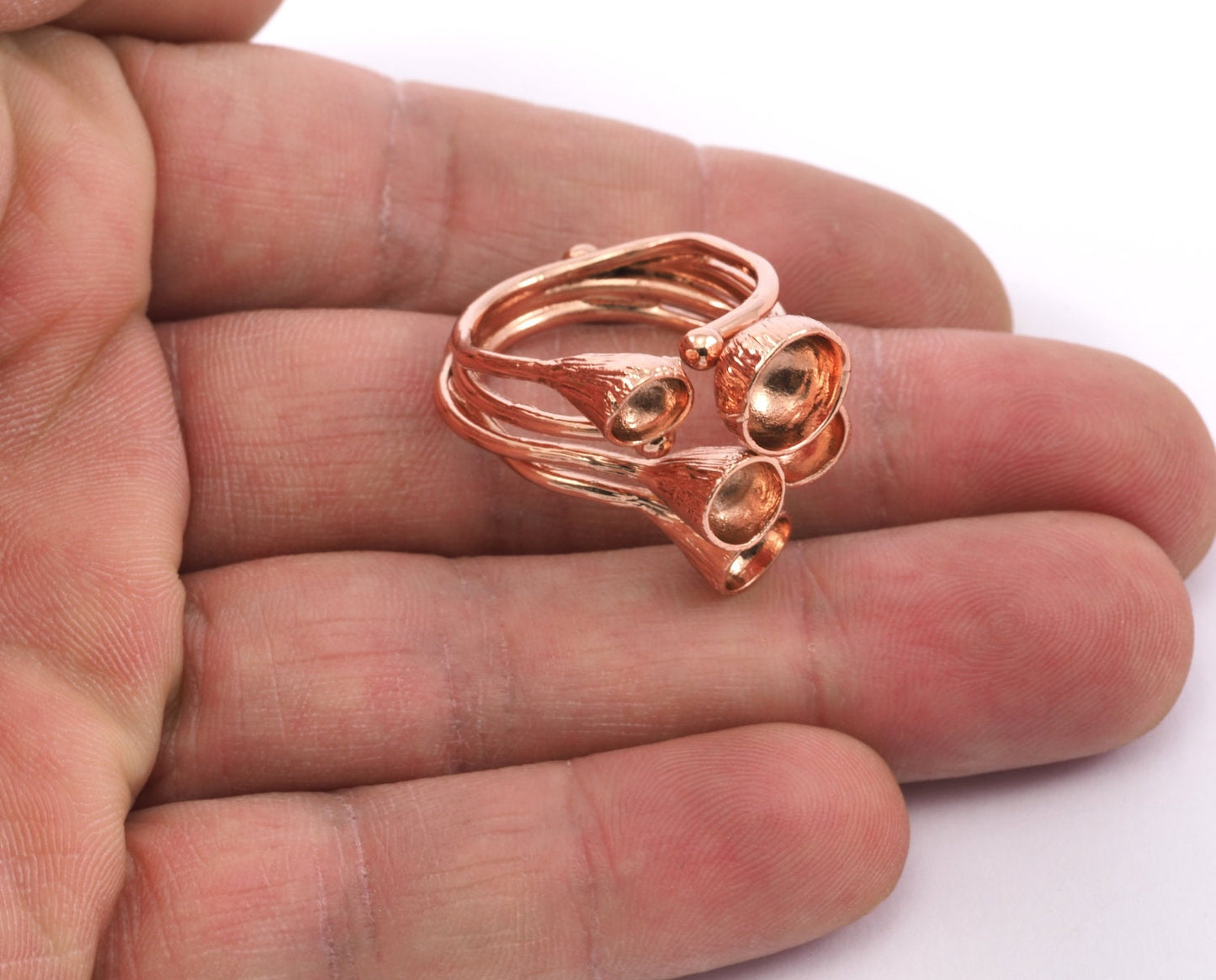 Ring Adjustable Rings for women, Cone shape setting blanks 30x24mm Rosegold plated brass (19mm 9US inner size) 2264