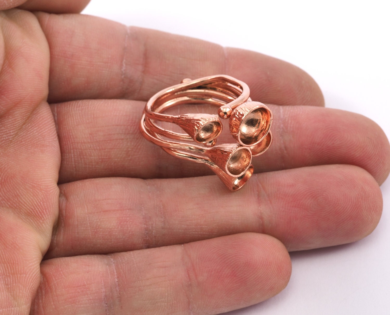 Ring Adjustable Rings for women, Cone shape setting blanks 30x24mm Rosegold plated brass (19mm 9US inner size) 2264