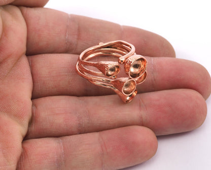 Ring Adjustable Rings for women, Cone shape setting blanks 30x24mm Rosegold plated brass (19mm 9US inner size) 2264