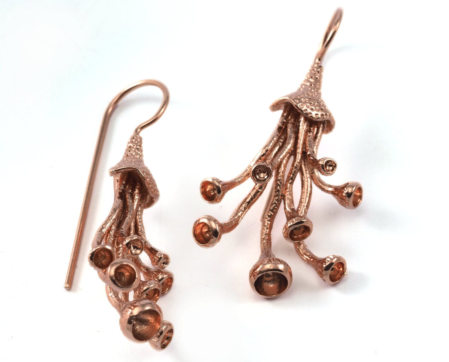 Earring posts octopus suckers shape setting blanks 49x24mm rosegold plated brass 2265