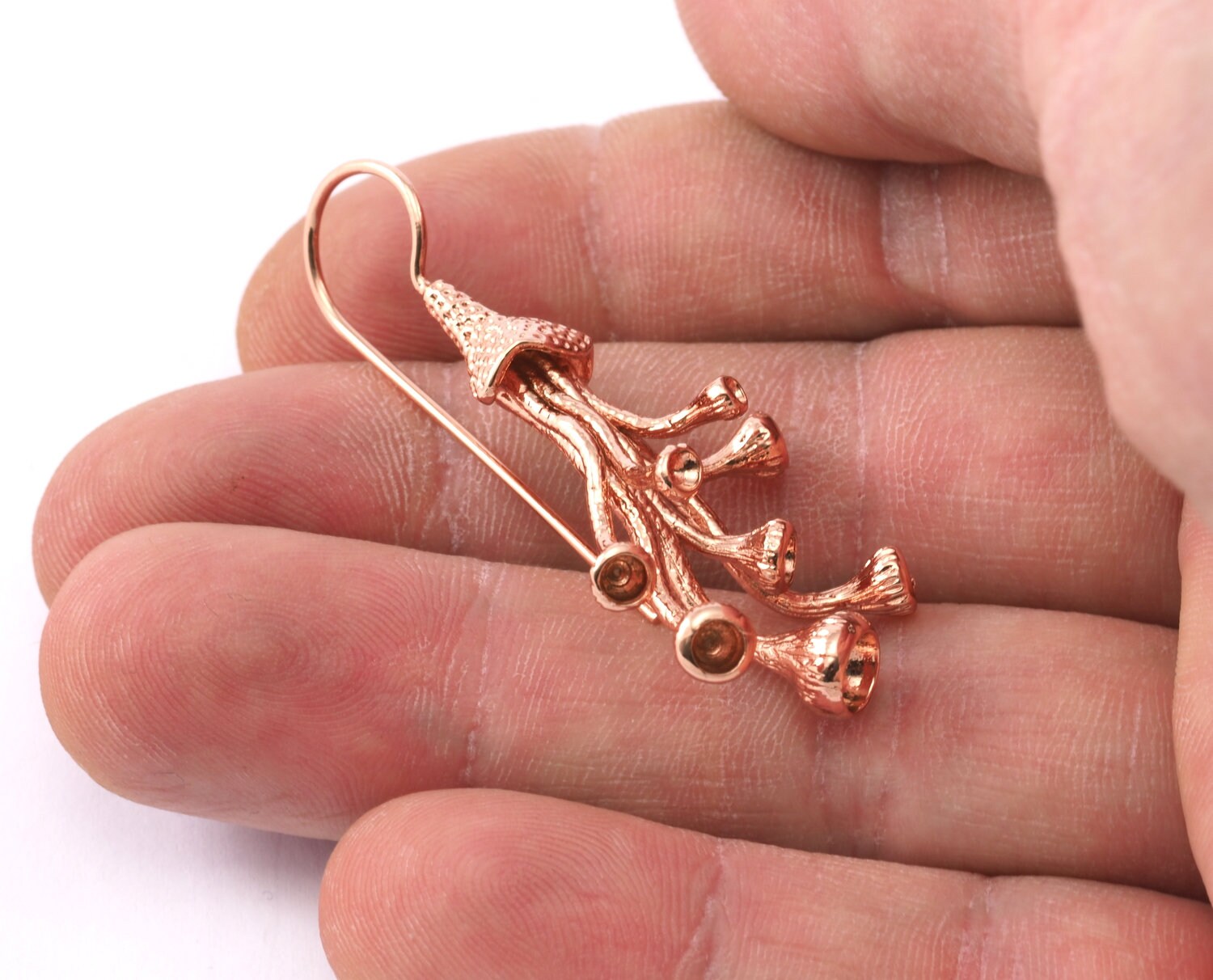 Earring posts octopus suckers shape setting blanks 49x24mm rosegold plated brass 2265