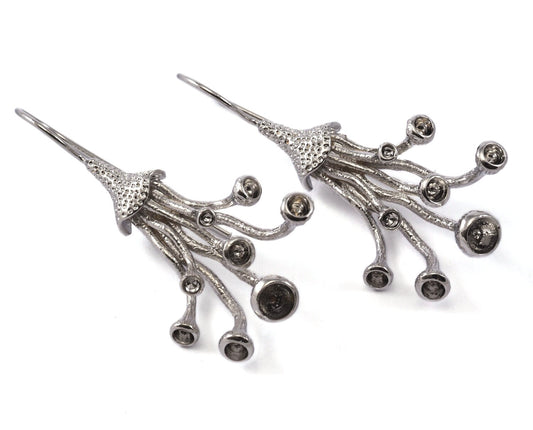 Earring posts octopus suckers shape setting blanks 49x24mm Silver plated plated brass 2265