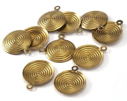 Circle cambered textured with loop 16mm raw brass charms pendant findings 2327-80