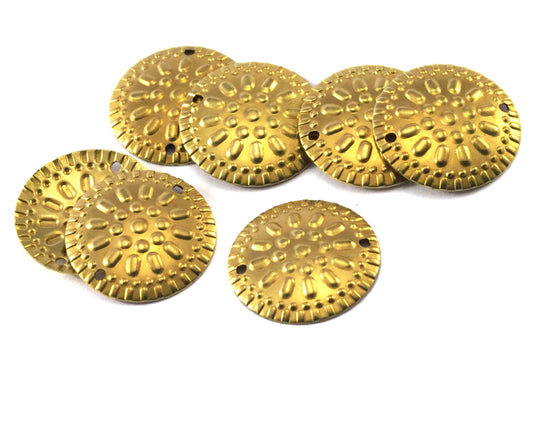 20mm raw brass textured circle, raw brass cambered connector 2 hole raw brass charms, raw brass findings 390RC