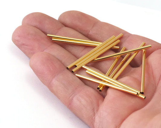round tube 2x40mm ( 1,6mm hole) (Shiny) gold plated brass finding charm 2340