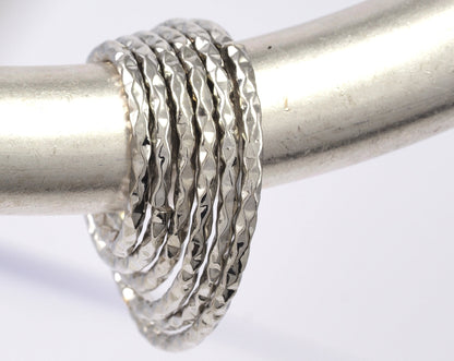 stacking ring, circle ring, Round ring knuckle ring, Silver plated brass adjustable textured 19mm (hole 16mmUS 5 3/8 ) 2184 Wire: 1.5mm