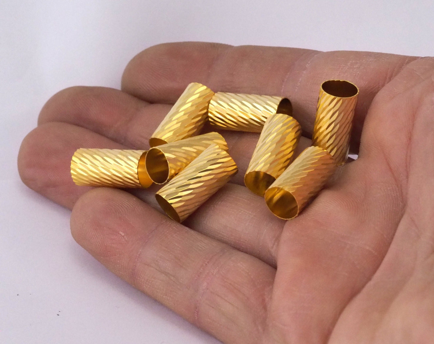 Gold plated brass faceted tube 16x8mm (hole 7.4mm) bab6 946