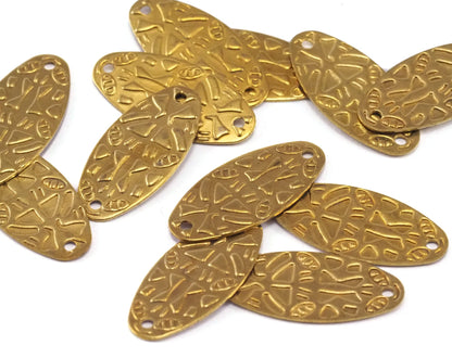 Oval Textured Connector 21x10mm 0.5mm thickness Raw brass 2 hole charms ,findings 2344