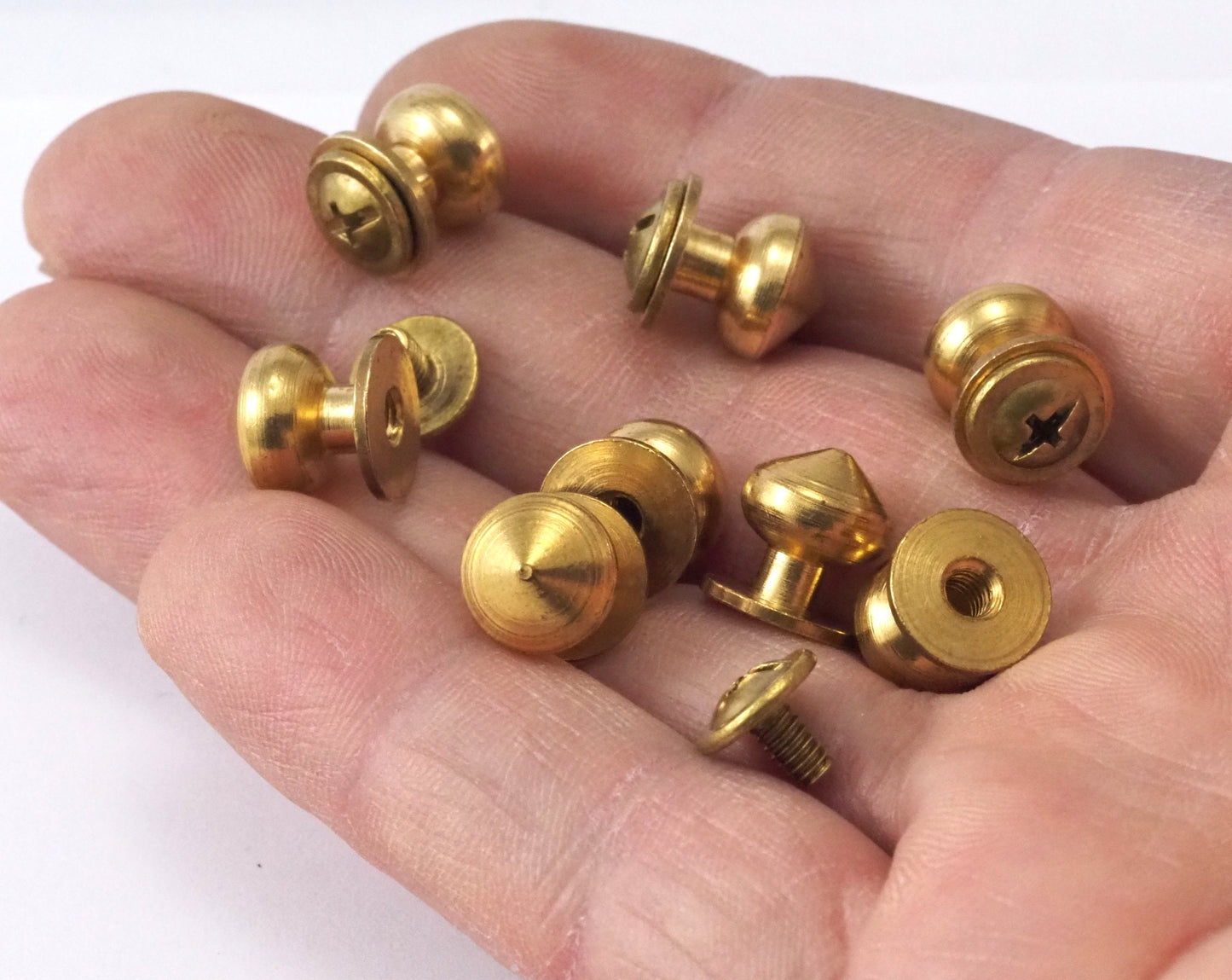 Raw Brass Studs, 10x11mm Shirt Collar Tuxedo Stud, with 1/8" thread hole with brass 1/8" bolt 1408