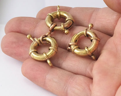 Spring Ring Clasp 2 loop Lifebuoy Pendant Circle Raw brass (ring length 17mm) 2353