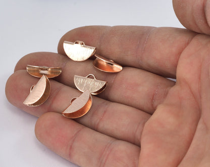 Semi circle half moon Crimp findings with loop 15x8.5mm Rosegold tone brass , Ribbon Crimp cap, 2284