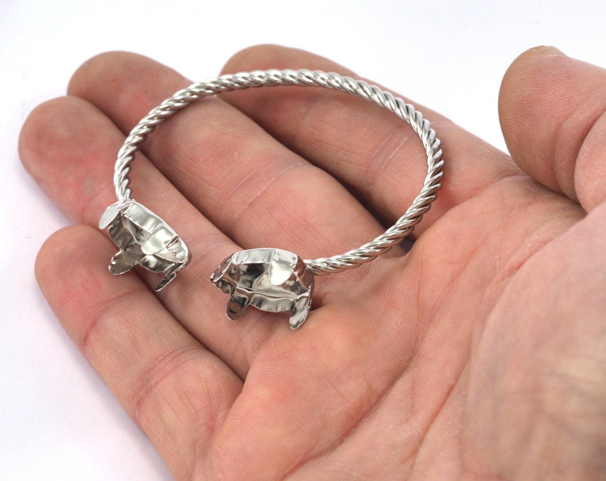 Swirl bracelet setting Adjustable (10x14mm gem) 60mm Silver plated brass findings charms 2289