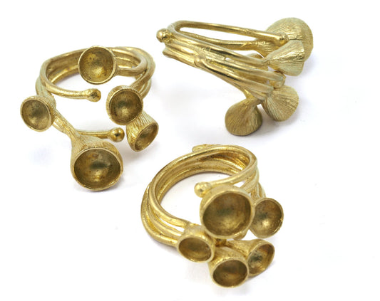 Ring Adjustable Rings for women, Cone shape setting blanks 30x24mm Raw brass (19mm 9US inner size) 2264