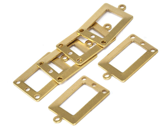 Rectangle frame with loop and 3 hole 23x14mm pendant charms Raw brass 2274-125