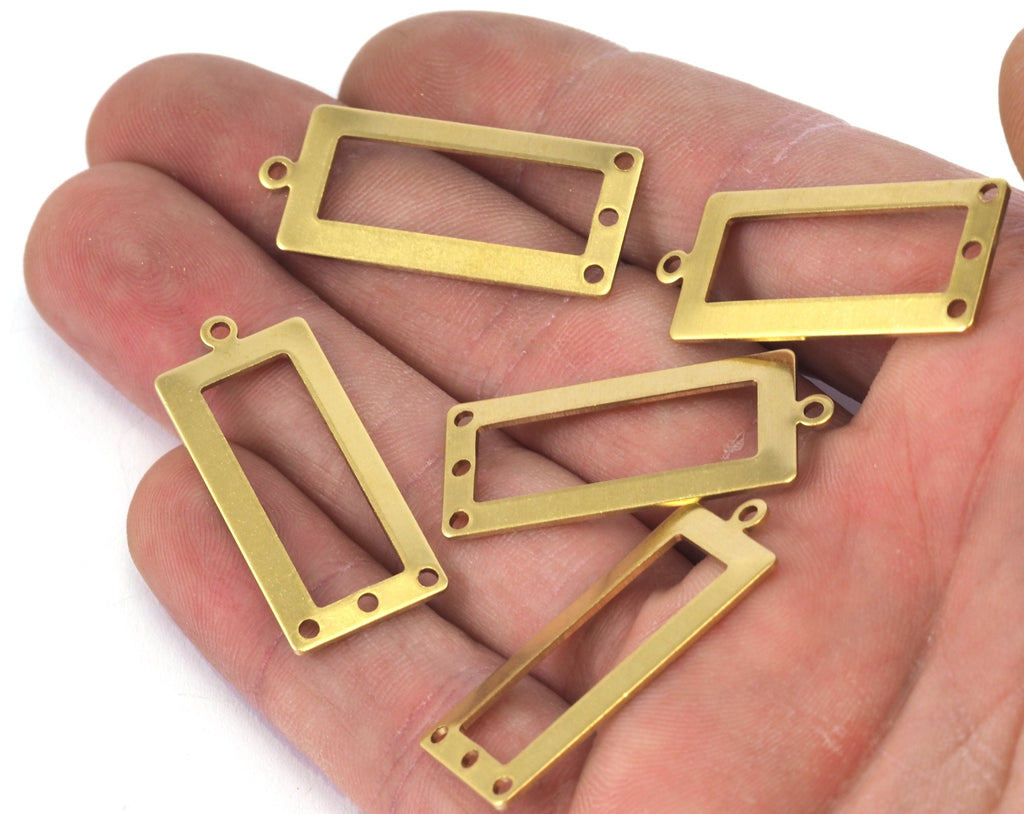 Rectangle frame with loop and 3 hole 33x14mm pendant charms Raw brass 2300-160