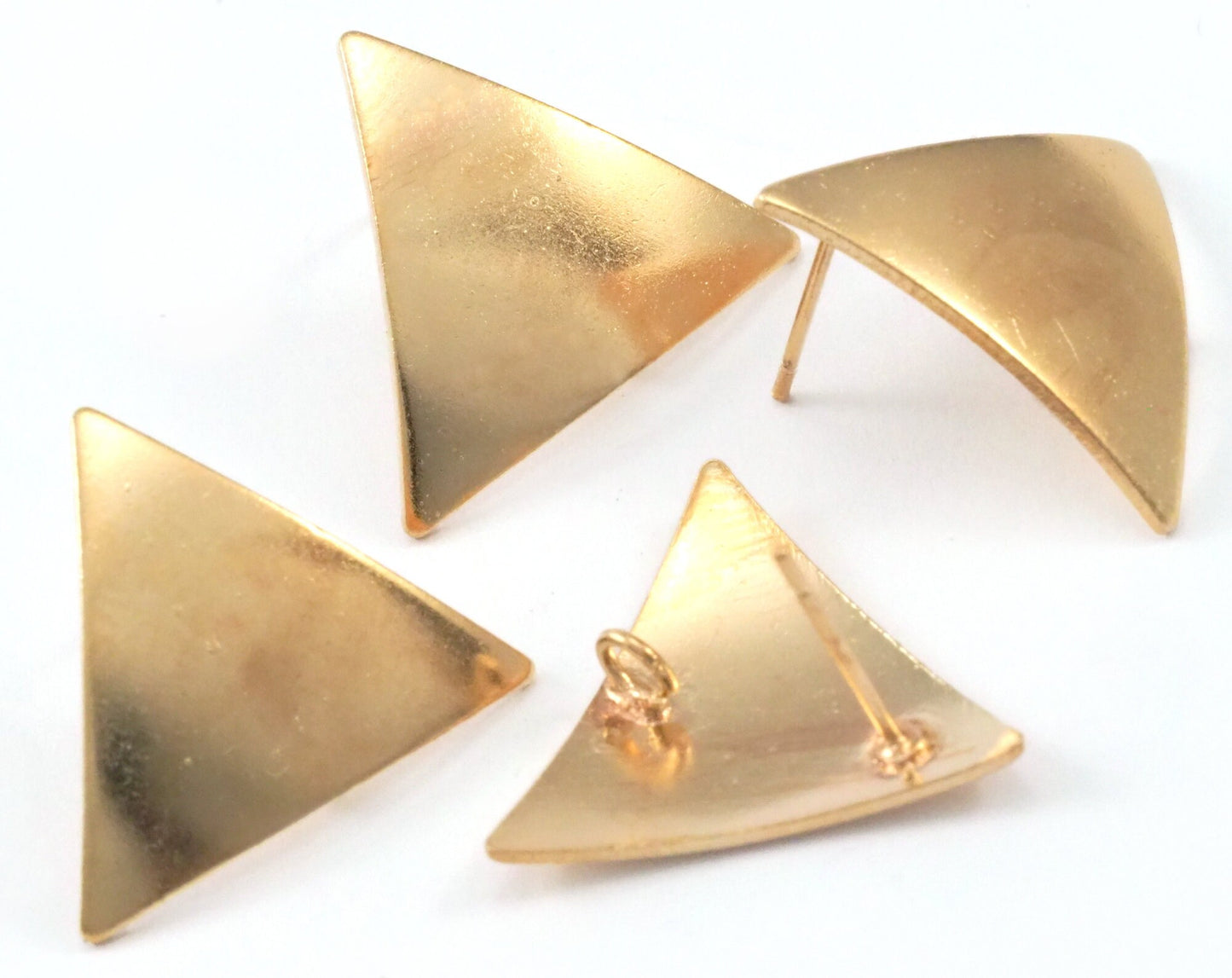 1 pair Earring Stud posts Triangle 19.5x22mm Gold Tone Brass 2360