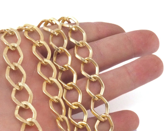 1 mt 3,3 feet 13x18mm Gold anodized Aluminum Shiny Chunky Gold Textured chain LAV2-10