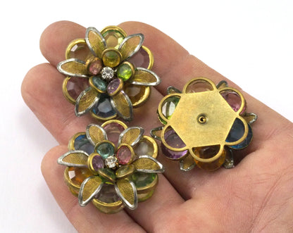 1 pc Flower shape with rhinestones glass 1 1/2" (38mm) O28