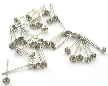 Earring Stud Wire with Bezel (3mm inner) Silver Tone (Nickel Free) brass 13.5mm 2365