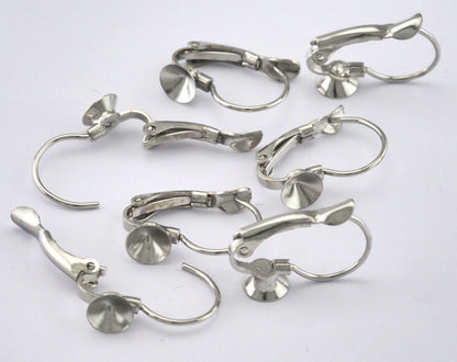 Earring wire earring clasp with Bezel (6mm setting) Silver Tone (Nickel Free) brass 18x14mm 2369