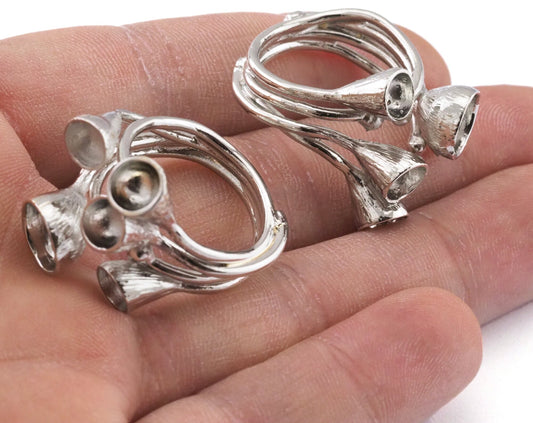 Ring Adjustable Rings for women, Cone shape setting blanks 30x24mm Silver Plated brass (19mm 9US inner size) 2264