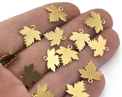 Raw brass maple leaves (canadian flag) 13mm pendant findings 234-31