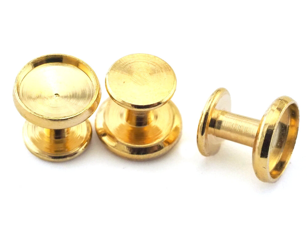 Gold plated Brass cufflink 9x10mm 8mm setting Brass Studs, Shirt Collar Tuxedo Stud, 1964