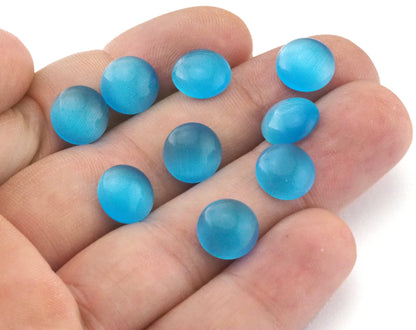 10mm Blue Synthetic Cats Eye Glass Cabochons 100CB CAB39-09