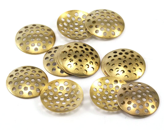 Raw Brass 16mm cambered colander circle connector charms, findings 2342