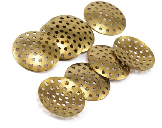 Raw Brass 20mm cambered colander circle connector charms, findings 2342