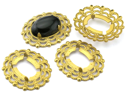 Raw Brass 24x20mm (10x14mm Setting) Pendant frame for Oval Gemstone Findings O31-01