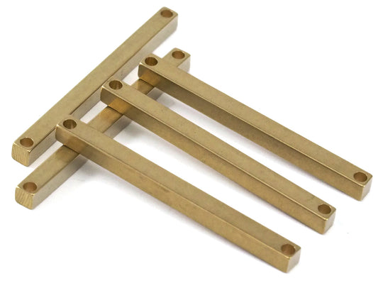 raw brass bar connector square stamping 4x50mm finding square rod (2.5mm 0102" 10 gauge hole ) sbl450 2351