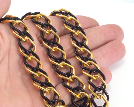 1 mt 3,3 feet Aluminum Black and Gold chain 15mm Gold anodized LAV2-6