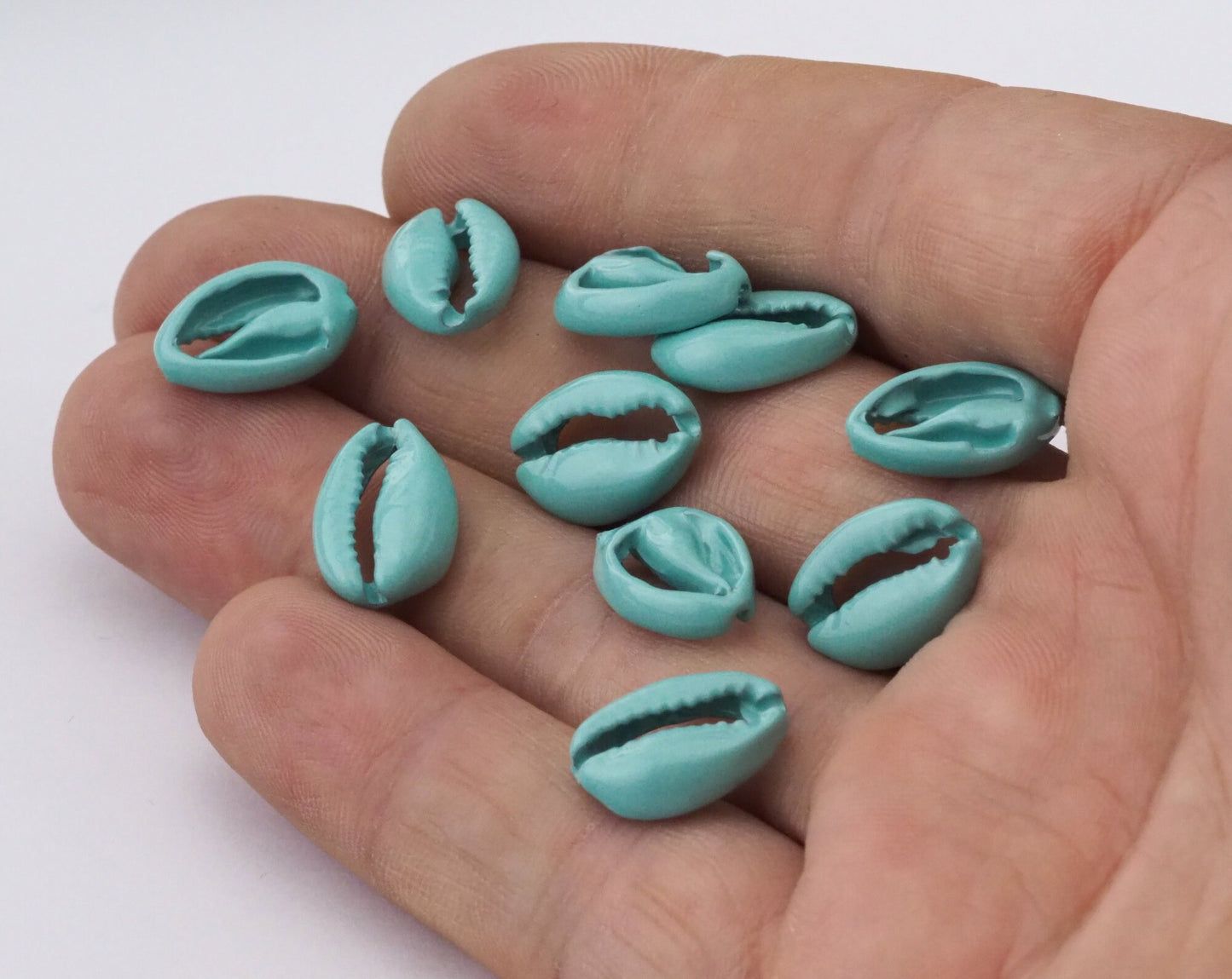 Cowrie shell, Sea shell Turquoise Painted alloy pendant spacer (15x10mm) 2406