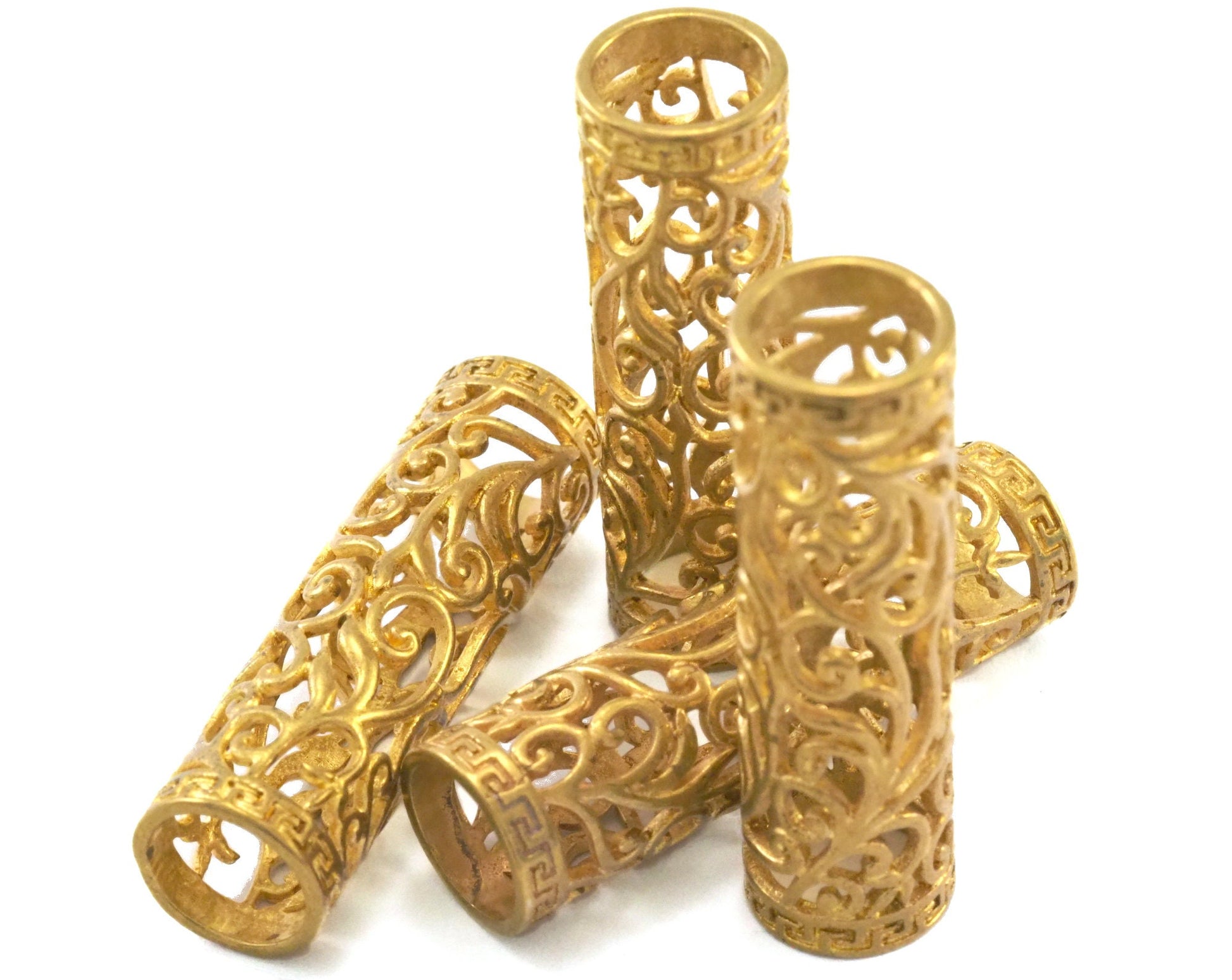 Tube filigree Raw brass Charms 41x12mm (hole 9,5mm ) ,Pendant,Findings spacer bead OZO29