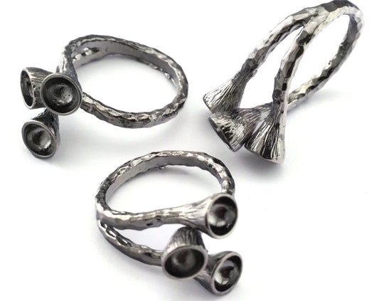 Cone shape setting blanks Ring Adjustable Rings for women, 27.5x22mm Gunmetal Plated Brass (18mm 8US inner size - Adjustable ) 2370