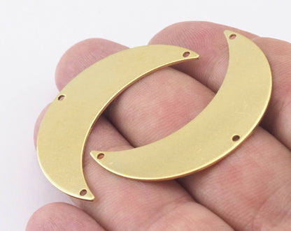 Crescent Moon 3 hole tag 44mm (0.8mm thickness) (1.63mm hole inner) raw brass pendant Findings Charms 2097-410