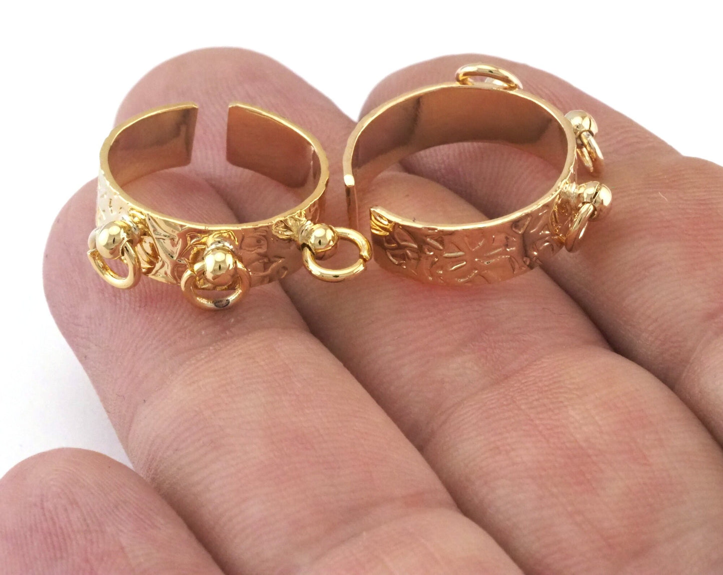 Adjustable Textured ring 3 loop Gold plated brass (19mm 9US inner size) 2314