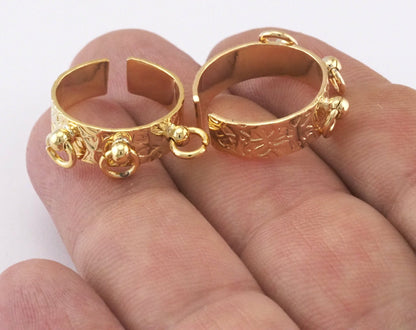 Adjustable Textured ring 3 loop Gold plated brass (19mm 9US inner size) 2314