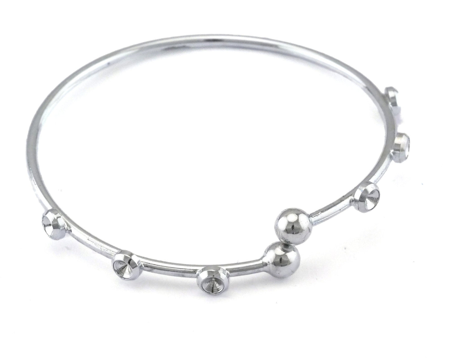 Bracelet 6 setting (3mm rhinestone) Adjustable 60mm Silver plated brass findings charms 2439