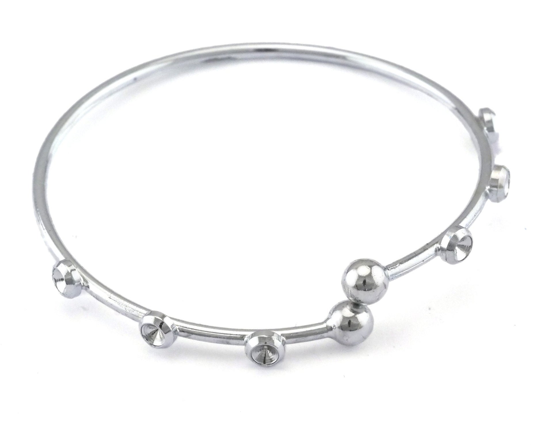 Bracelet 6 setting (3mm rhinestone) Adjustable 60mm Silver plated brass findings charms 2439