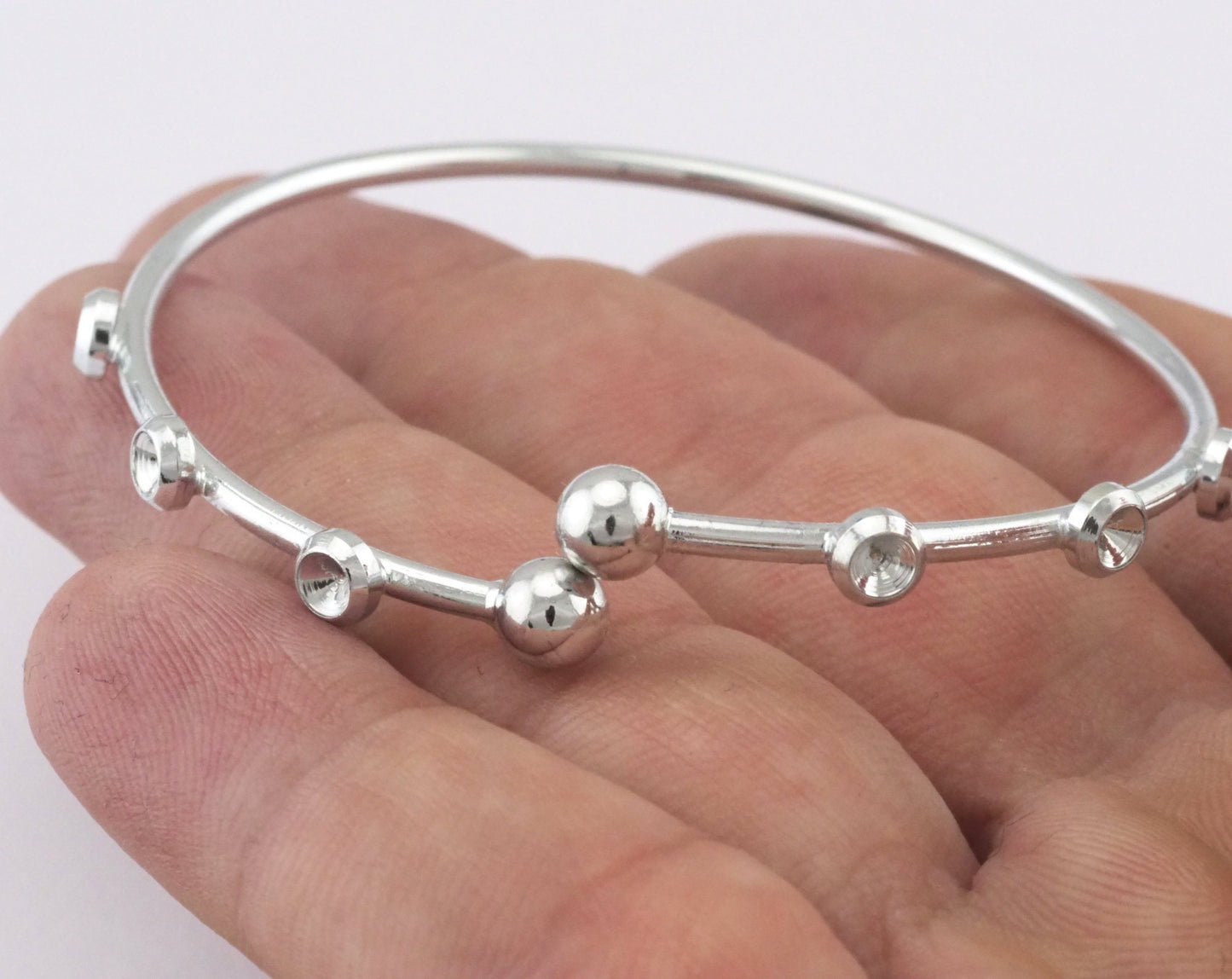 Bracelet 6 setting (3mm rhinestone) Adjustable 60mm Silver plated brass findings charms 2439