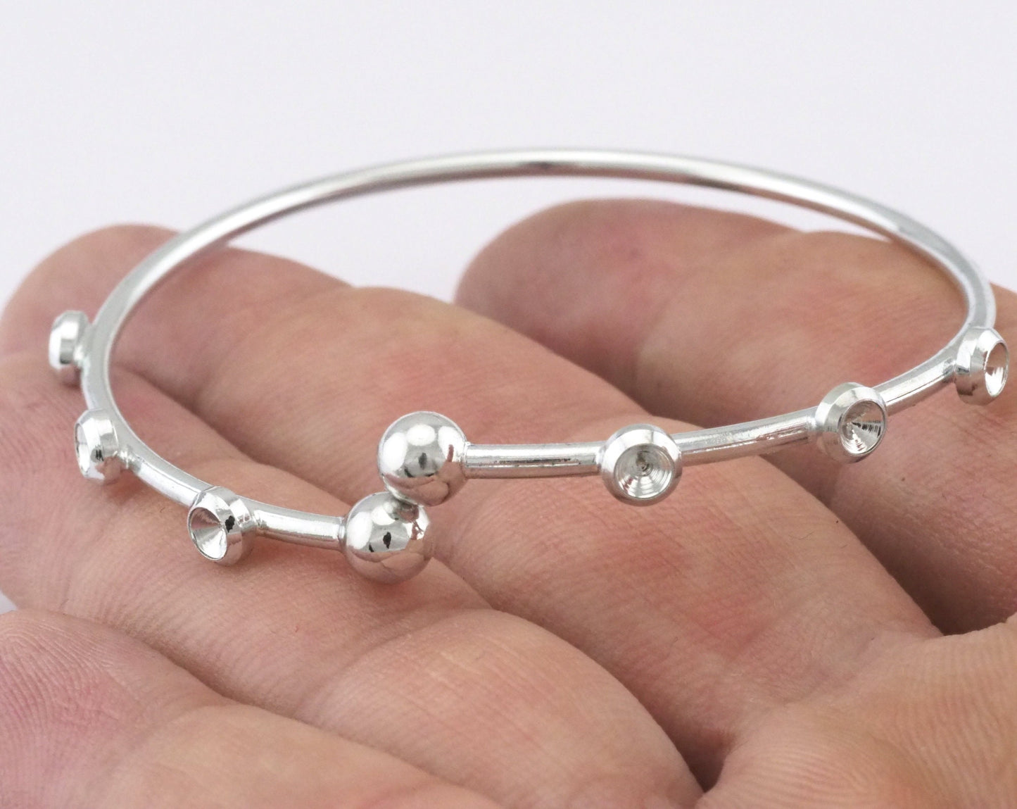 Bracelet 6 setting (3mm rhinestone) Adjustable 60mm Silver plated brass findings charms 2439