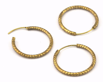 Textured Hoop Earring , Earring clasp Raw brass 25mm 2452