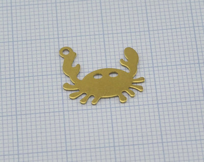 Crab Charm Raw Brass 17x15mm (0.5mm thickness) 1 hole Tag findings 2466-50