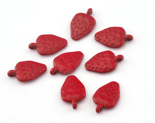 Strawberry Charm Red Painted Alloy with loop 15x9mm Findings charms 2472