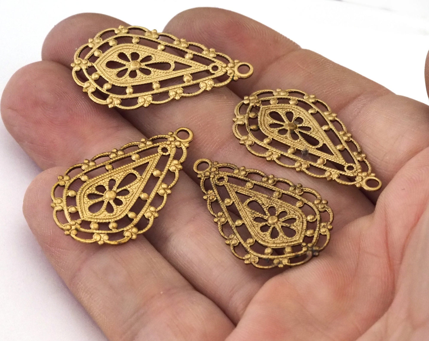 Vintage Raw Brass Filigree pendant 33x19mm 1 5/16"x3/4" finding probably made in Germany O34