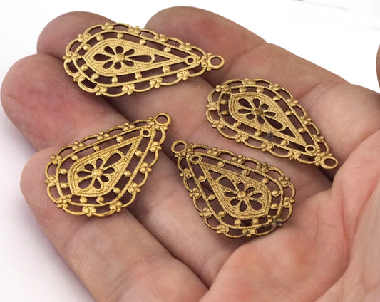 Vintage Raw Brass Filigree pendant 33x19mm 1 5/16"x3/4" finding probably made in Germany O34