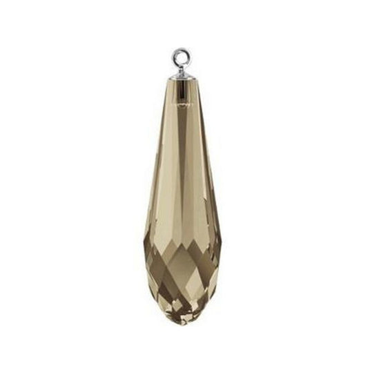 Pure drop pendant 6531 Swarovski® smoky quartz (half hole) with classic rhodium plating cap 24mm